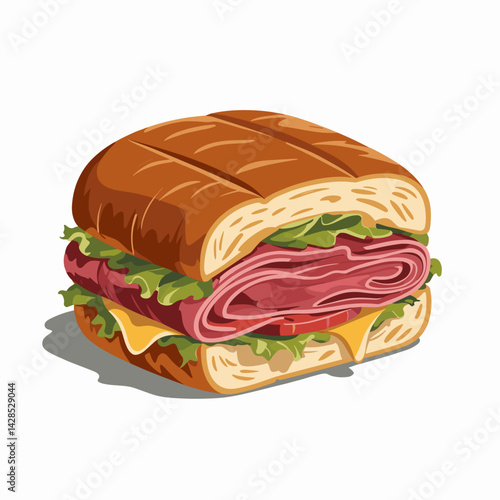 BBQ Bologna Sandwich Cross-Section with Layers of Meat and Cheese