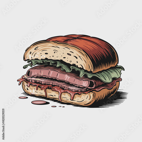 BBQ Bologna Sandwich Cross-Section with Layers of Meat and Cheese