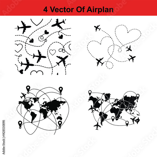 Flying Airplane Destinations Background,
Airplane Pattern - Seamless - Illustration,Air Travel,