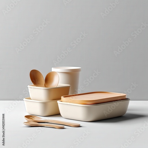 Eco-friendly kitchenware with bamboo lids and wooden utensils