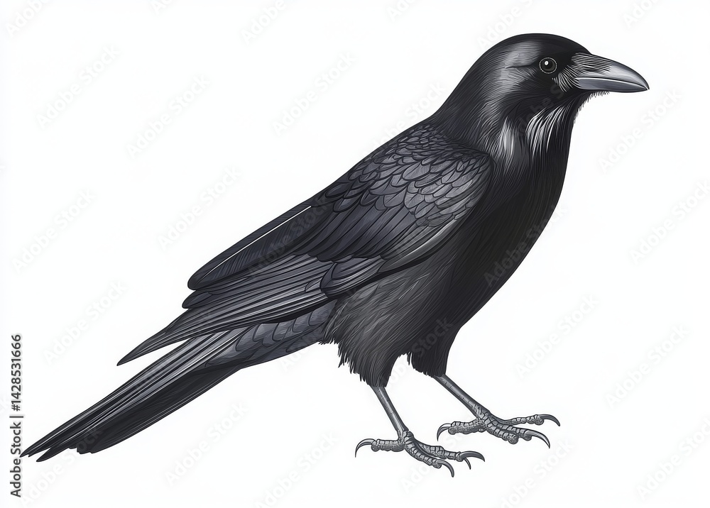 Fototapeta premium The image features a solitary black raven on a transparent white backdrop