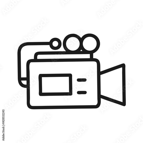 Vintage video camera illustration in black and white style with empty space

