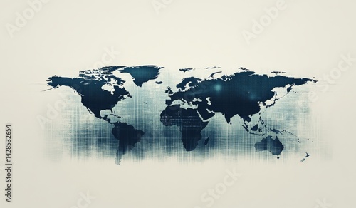 Wallpaper Mural Map of the world in digital format with horizontal lines and an overlay of technology Torontodigital.ca
