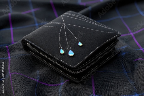 Obraz na płótnie Elegant black wallet with decorative drops on stylish fabric w salonie