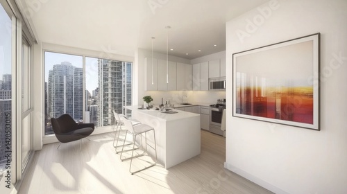 Wallpaper Mural Modern urban apartment kitchen with city views. Torontodigital.ca