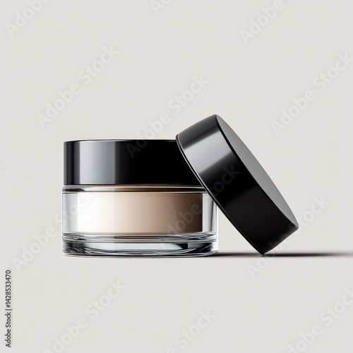 Obraz na płótnie Elegant Clear Jar with Black Lid for Cream and Skincare Products w salonie