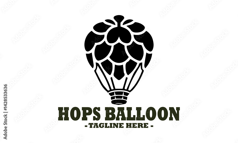 Detailed black and white illustration of a hop cone shaped like a vintage hot air balloon against a plain background. Hot air balloon vector illustration and hot air balloon logo vector design Detailed black and white illustration of a hop cone shaped like a vintage hot air balloon against a plain background. Hot air balloon vector illustration and hot air balloon logo vector design