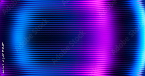 Vibrant circular fluorescent gradient pattern with ribbed fractal glassy texture blending neon color flow. Feel the pulse and dive into neon abyss of fractal tunnel with glowing gradient waves. Vector