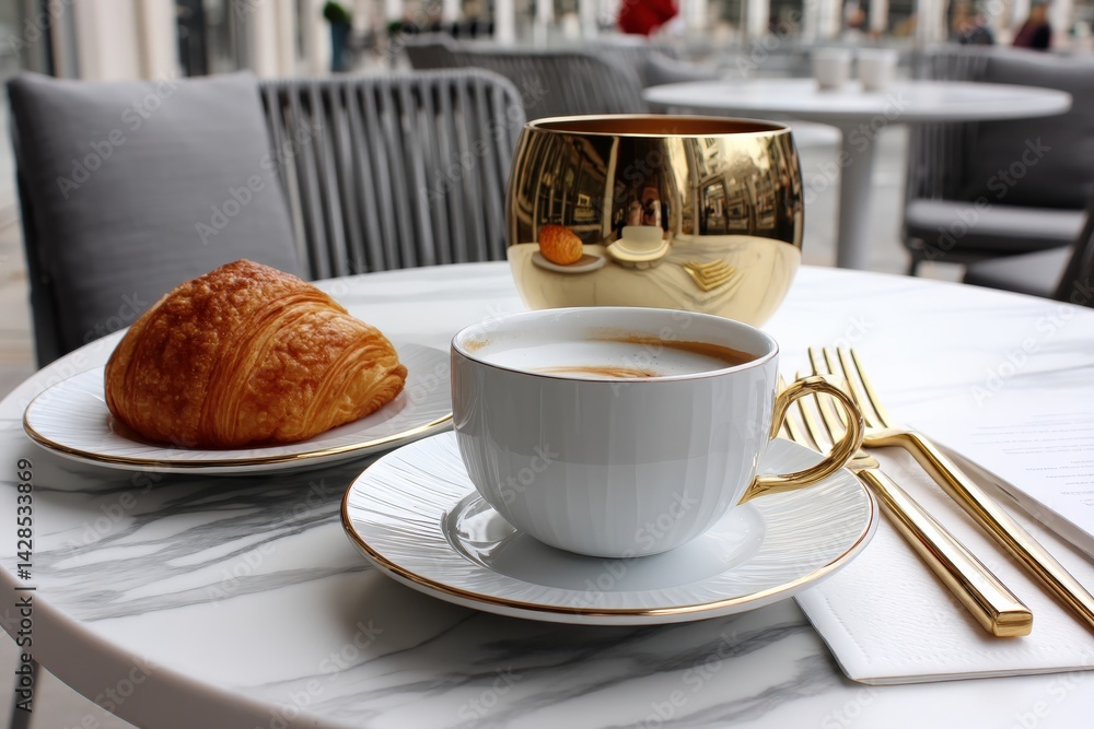 Elegant Coffee with Croissant on Stylish Table Setting