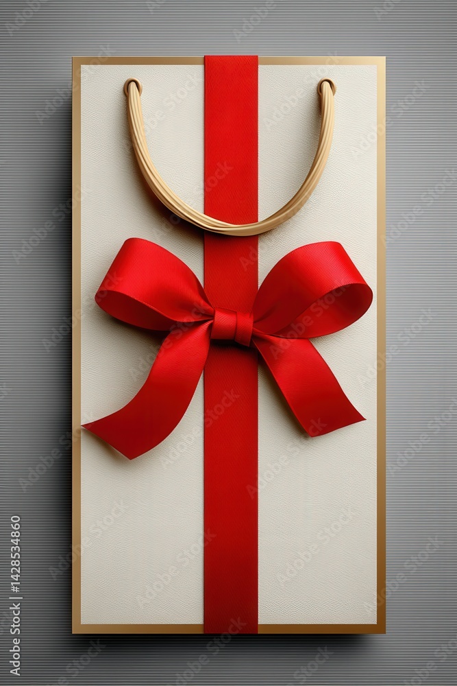 Elegant Gift Bag with Red Ribbon and Bow on Textured Background