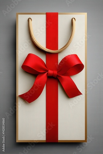 Elegant Gift Bag with Red Ribbon and Bow on Textured Background