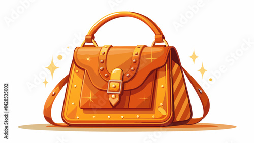 Orange women's leather bag standing on white background
