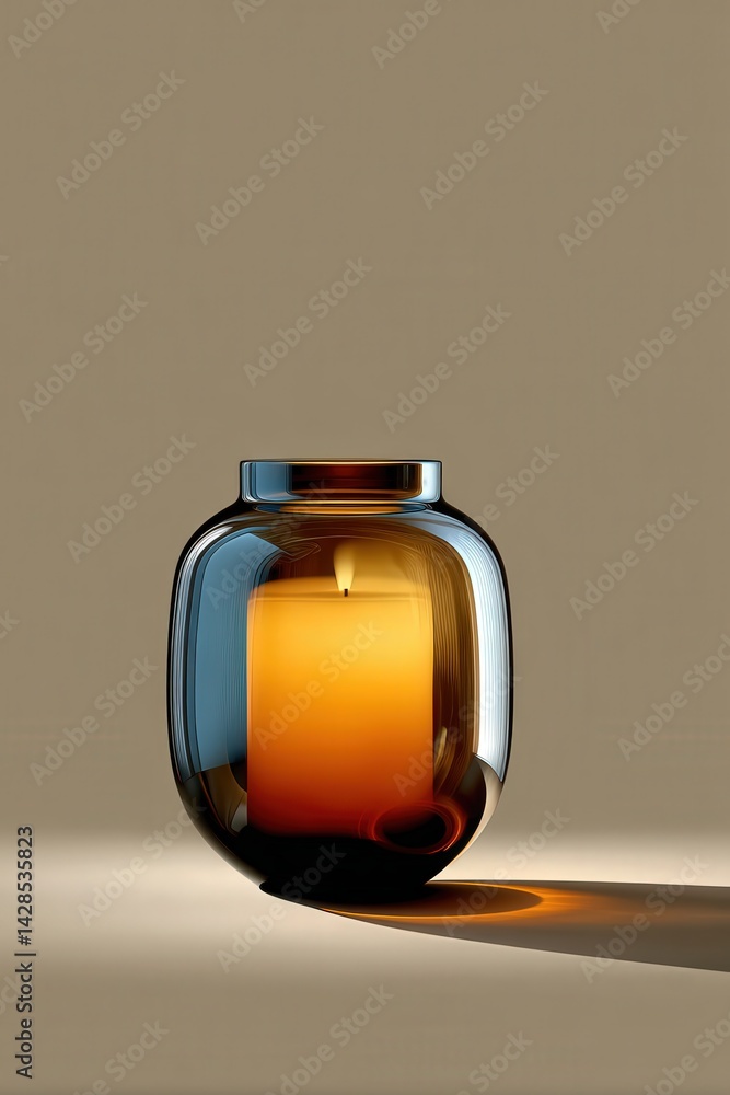 Elegant Glass Jar With Candle Illuminating Warm Soft Light