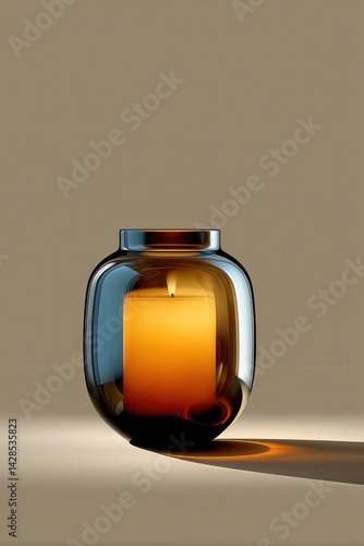 Elegant Glass Jar With Candle Illuminating Warm Soft Light
