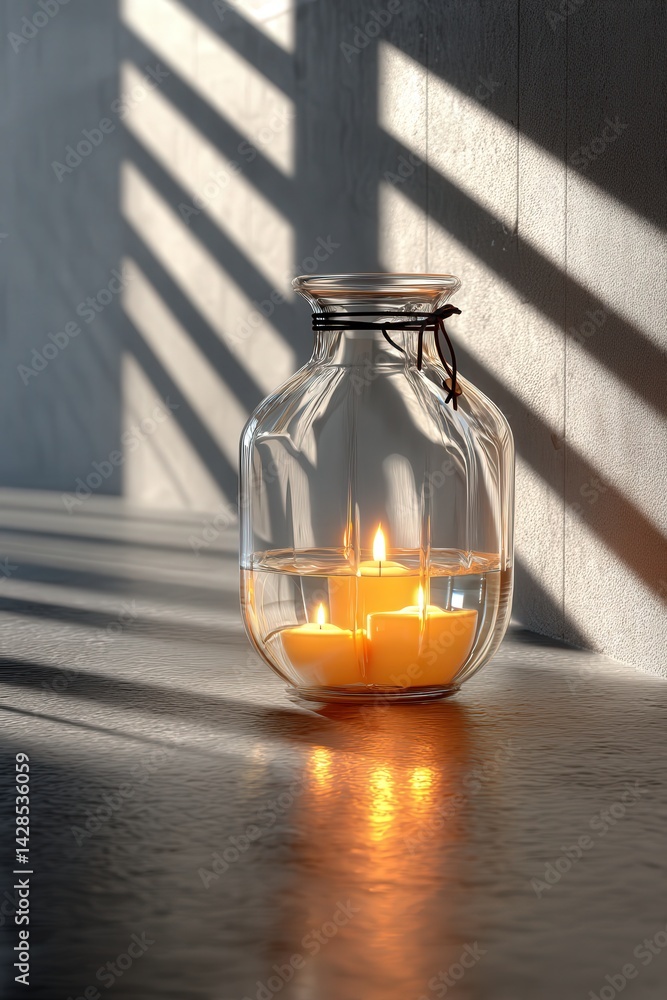 Elegant Glass Jar with Floating Candles and Soft Shadow Play