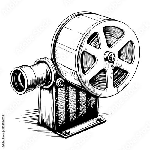 Vintage film projector illustration in black and white  