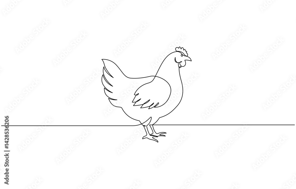 Hen in continuous line art drawing style. Chicken minimalist black linear design, Continuous one line drawing of Cute chicken. Silhouette of chickens on a white background in a minimalist style. Hen in continuous line art drawing style. Chicken minimalist black linear design, Continuous one line drawing of Cute chicken. Silhouette of chickens on a white background in a minimalist style.