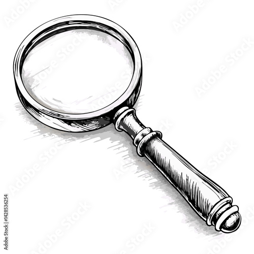 Classic magnifying glass in detailed illustration style  