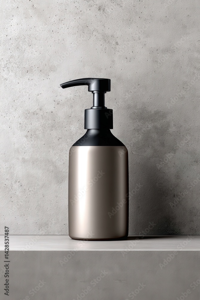 Elegant Metallic Pump Bottle on Concrete Surface for Beauty Products
