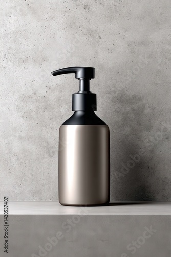 Obraz na płótnie Elegant Metallic Pump Bottle on Concrete Surface for Beauty Products w salonie
