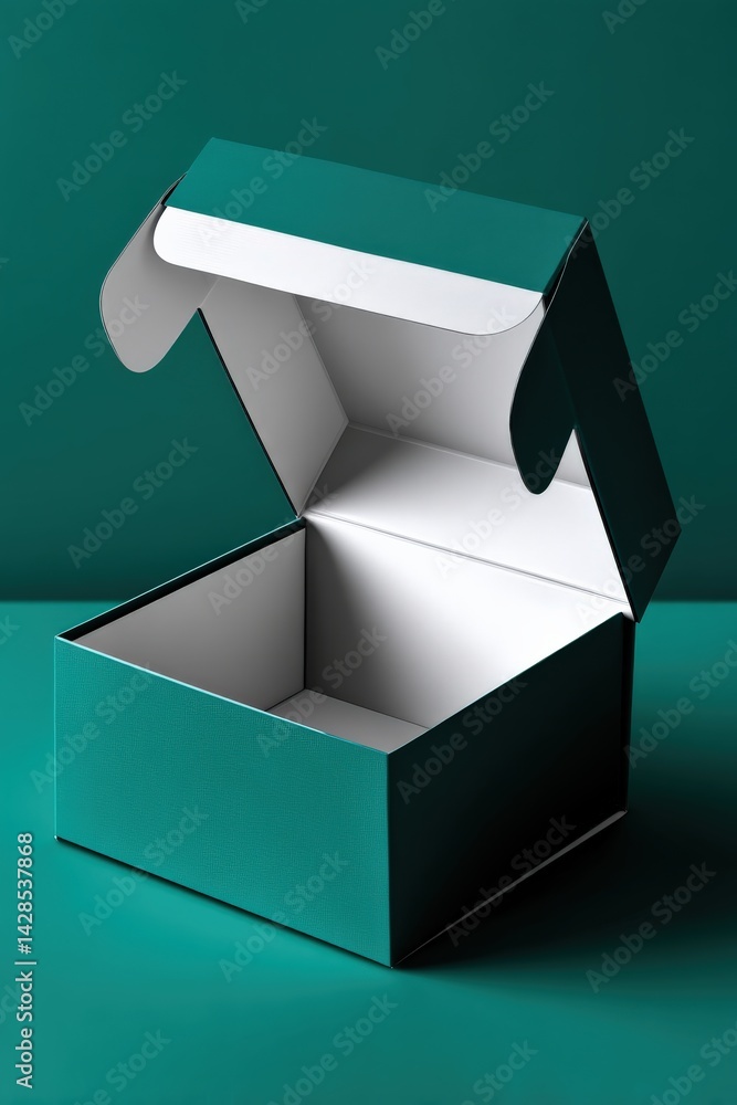 Elegant Open Box with Lid on Vibrant Teal Background for Display