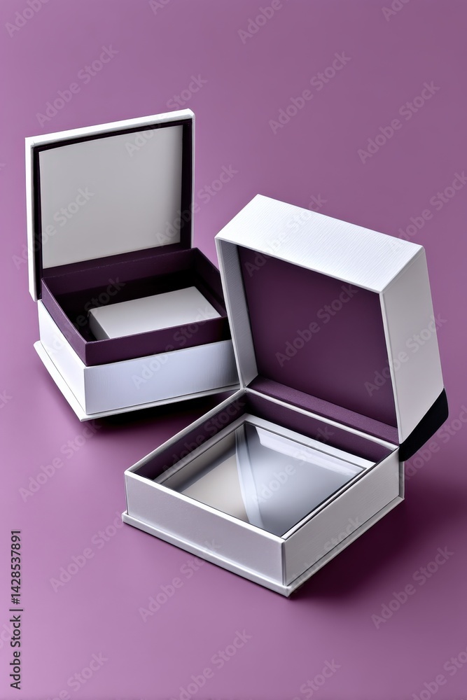 Elegant Open Gift Boxes on a Purple Background for Packaging Ideas