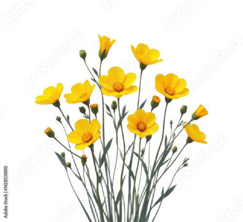 Wallpaper Mural delicate cluster of buttercups in a minimalist style, using soft yellow and misty gray tones, fine outlines, spacious composition, serene design, high resolution Torontodigital.ca