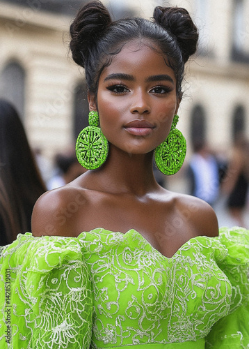 Graceful Black Woman in Couture-Inspired Fashion
