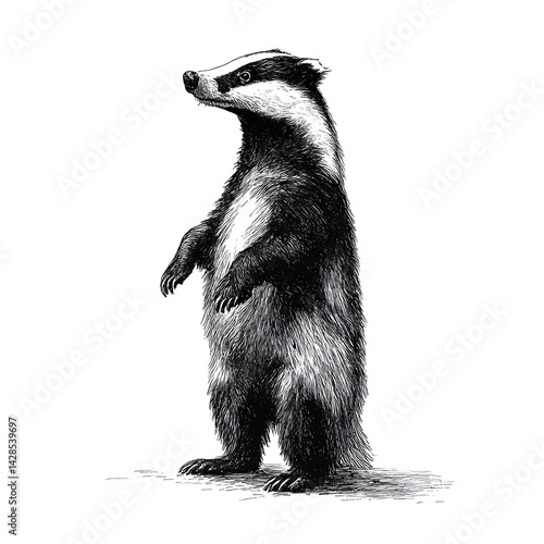 Black Standing badger sketch illustration on white background