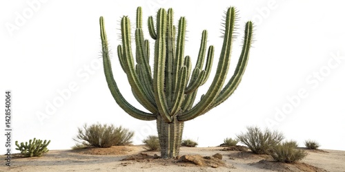 Tall Cactus with Long Needles Isolated on White Background