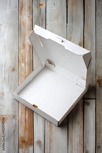 Empty Open Pizza Box on Wooden Table with Rustic Background