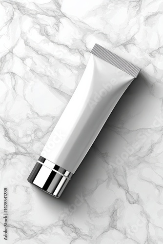 Obraz na płótnie Empty White Cosmetic Tube on Marble Background for Branding Purposes w salonie