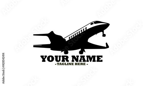 illustration of a modern private jet ascending with stylized motion lines indicating speed and power. Transportation concept private jet, private jet vector and private jet logo design