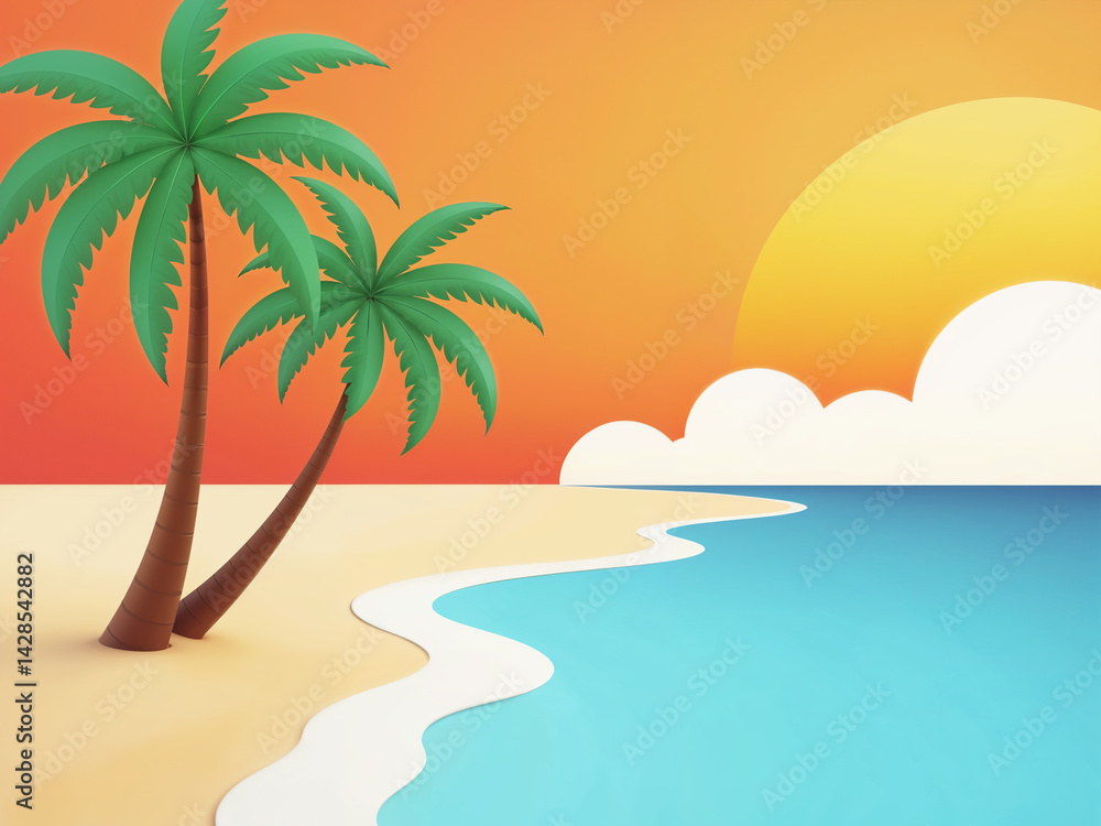 Obraz premium tropical beach with palm trees illustration