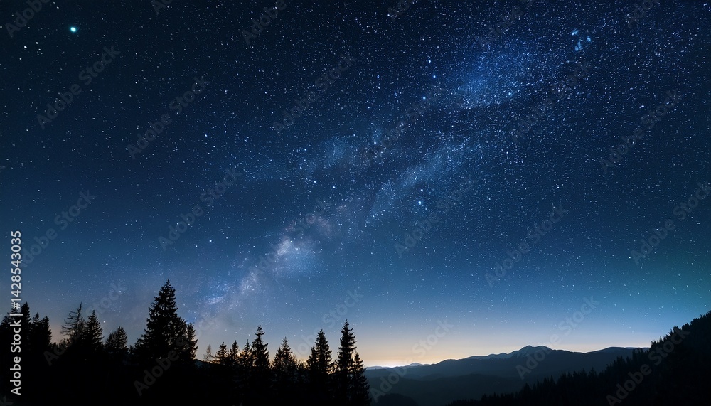 Fototapeta premium Majestic Milky Way Galaxy Over Silhouetted Mountain Pines