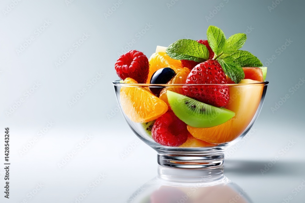Fresh and Colorful Fruit Salad with Berries and Mint Garnish