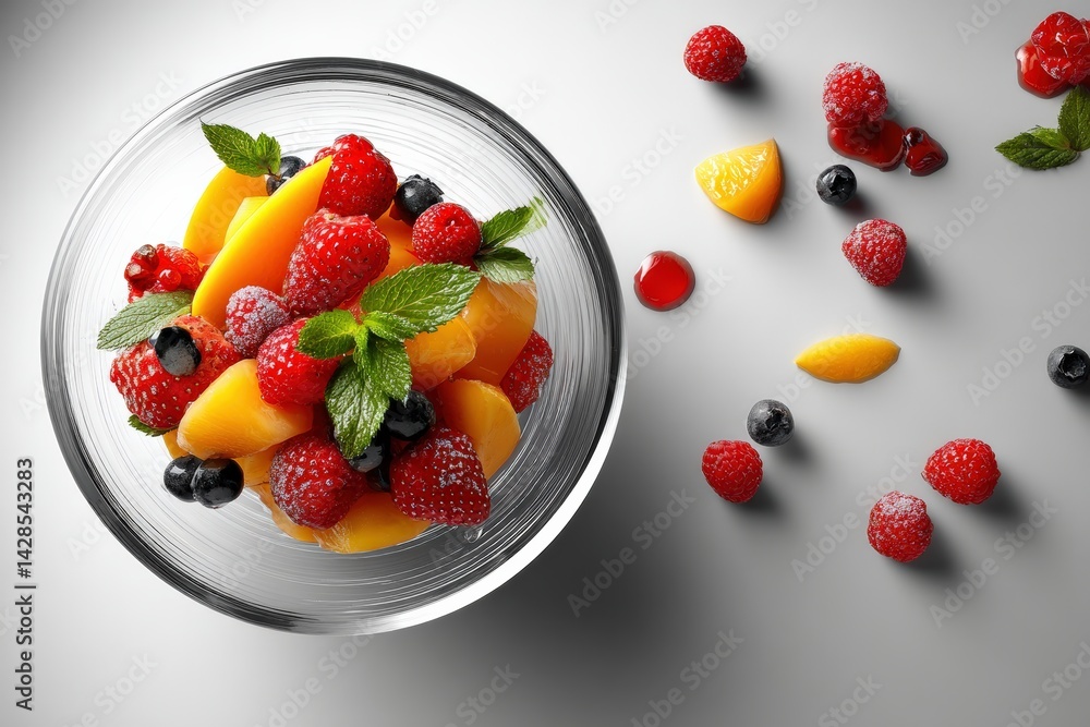 Fresh and Colorful Fruit Salad with Berries and Mint Leaves