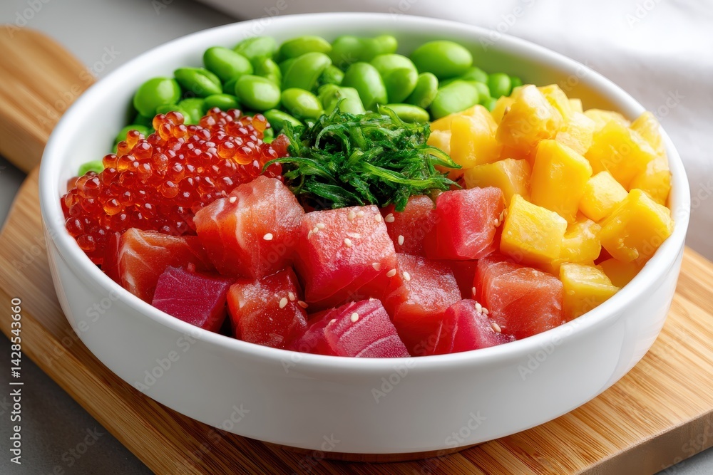 Fresh and Colorful Sushi Bowl with Tuna, Salmon, and Edamame