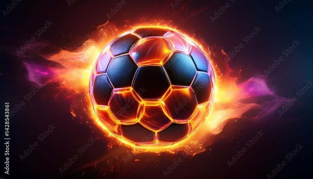 Naklejka premium Fiery Soccer Ball Energy, Passion, Speed, Action, Goal, Competition, Victory, Championship, Sports, 