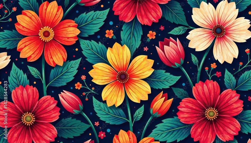 Abstract textile design, late-blooming flower pattern, seamless, surface Abstract textile design, late-blooming flower pattern, seamless, surface