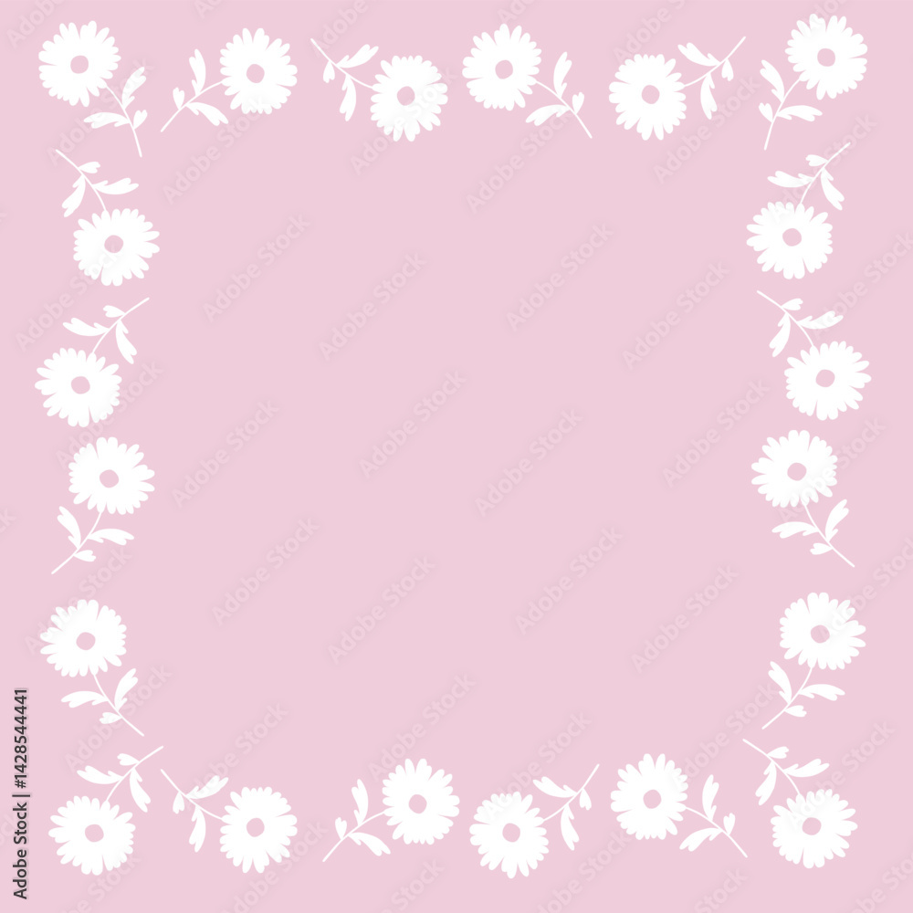Minimal Floral Border Frame with White Flowers on pink Background Minimal Floral Border Frame with White Flowers on pink Background