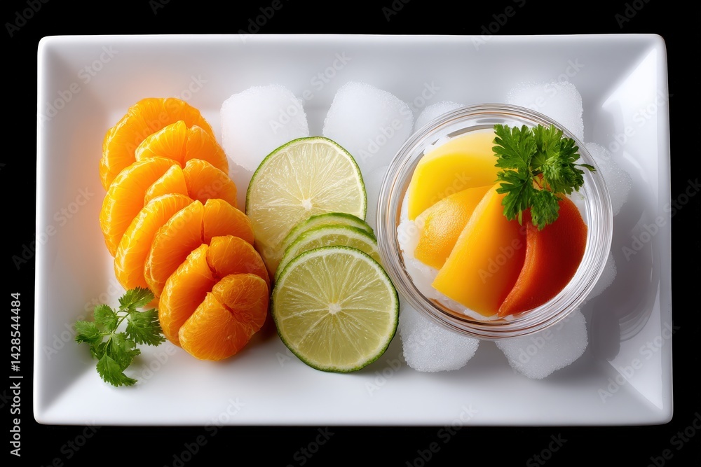 Fresh Citrus and Tropical Fruit Arrangement on a White Plate