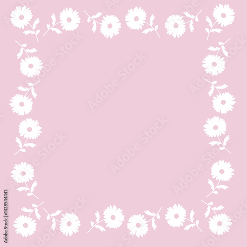 Minimal Floral Border Frame with White Flowers on pink Background