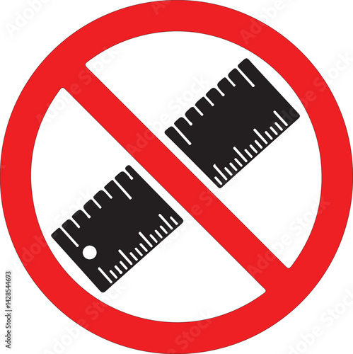 Forbidden ruler sign. Warning, caution, attention, restriction, label. Ruler icon. Ruler vector icon. Measure flat sign design  pictogram symbol. No scale icon


