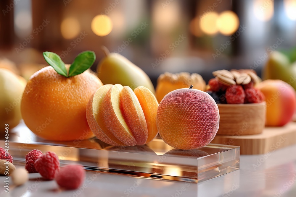 Fresh Fruit Display with Beautiful Colors and Textures on Surface