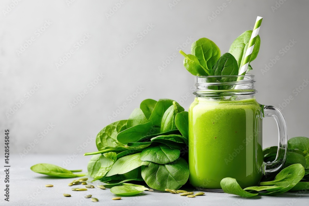 Fresh Green Smoothie with Spinach and Healthy Ingredients