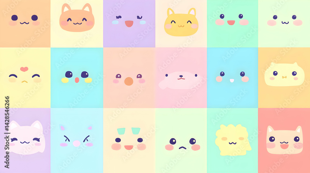 Fototapeta premium Grid of Pastel Animal Faces