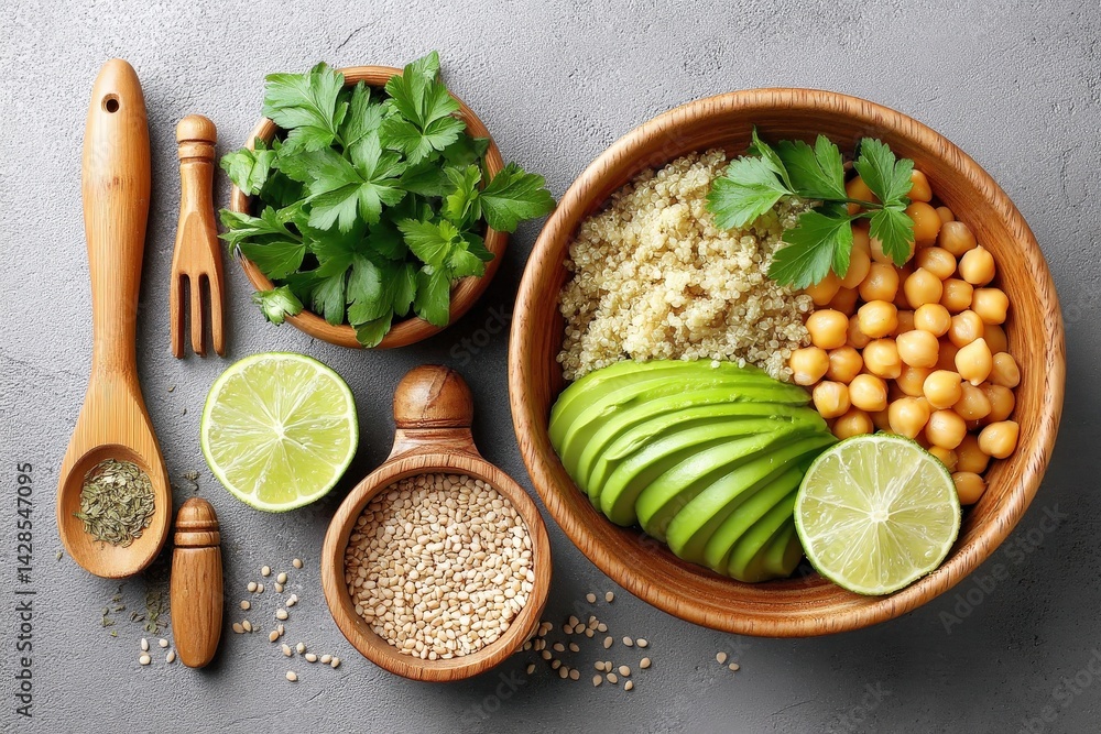 Fresh Ingredients for Healthy Salad with Chickpeas and Avocado