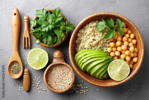 Obraz na płótnie Fresh Ingredients for Healthy Salad with Chickpeas and Avocado w salonie