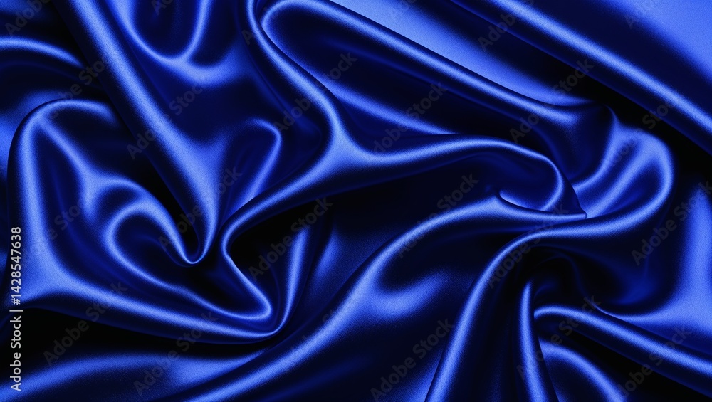 Deep blue satin fabric flows smoothly, creating elegant folds. Deep blue satin fabric flows smoothly, creating elegant folds.